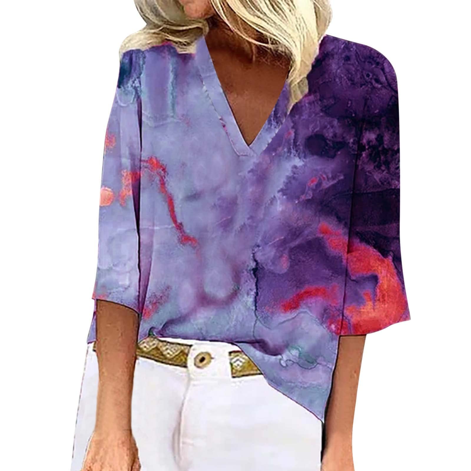 Women's Black Tie Dye Print V-Neck Half Sleeve Blouse - Loose Tunic Top for Summer 2022 | Casual Wear, Beach Outfit & Boho Fashion