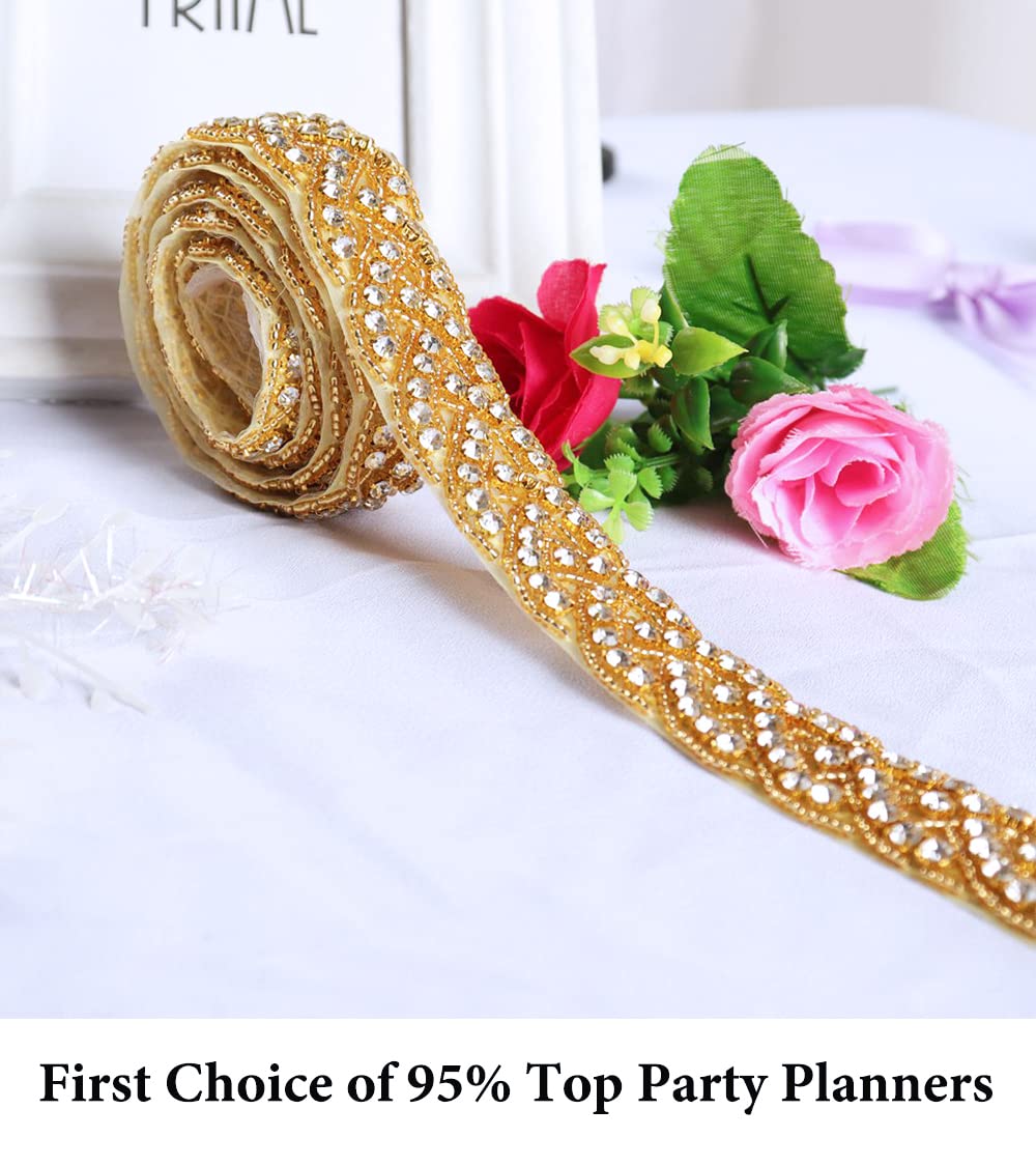 Sparkling Crystal Rhinestone Wedding Belt - 1 Yard Beaded Sash for Bridal Gowns & Flower Girl Dresses | Elegant Dress Trim for Weddings, Prom & Special Occasions