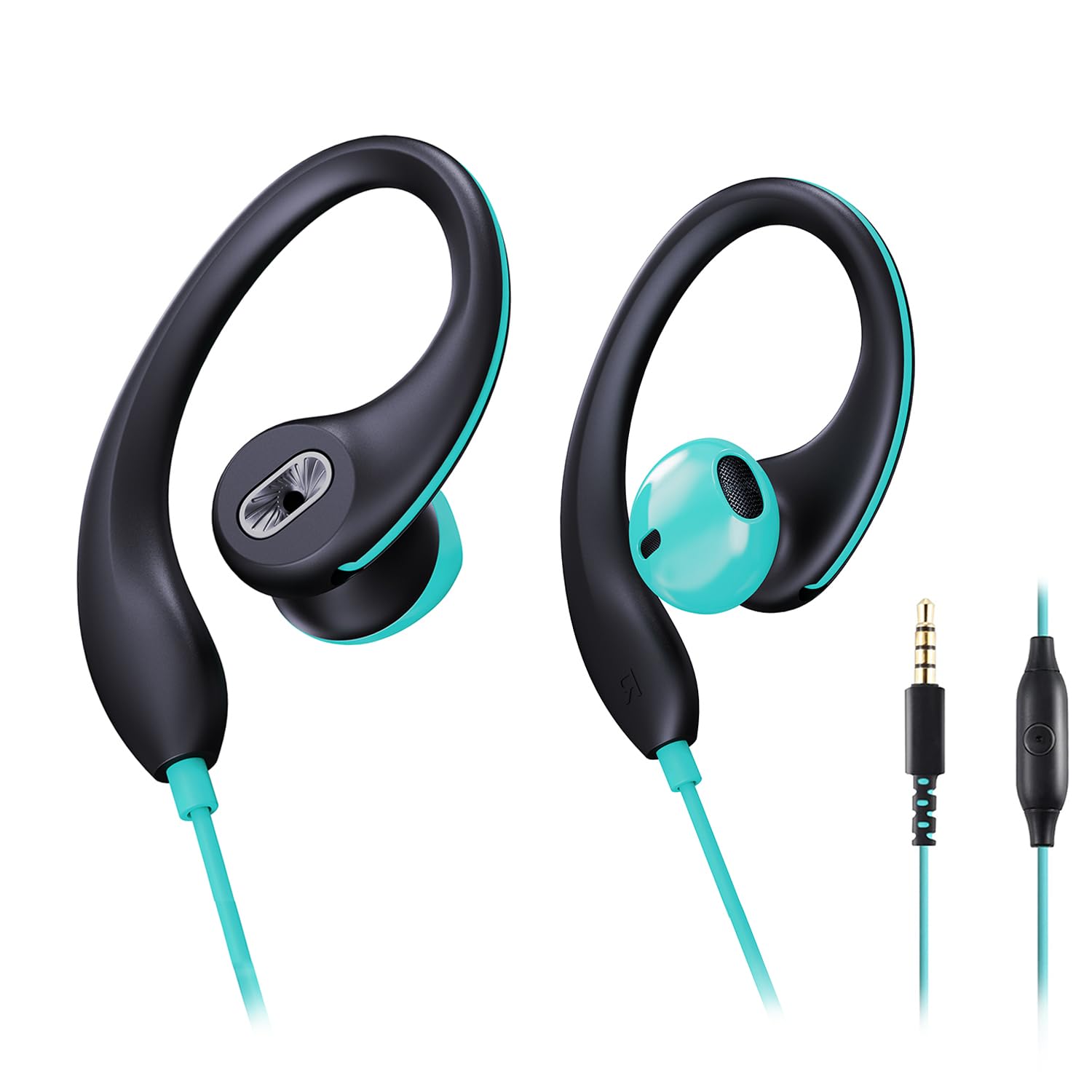 Mucro Sport Wired In-Ear Headphones with Over-Ear Hook - Secure Fit Running & Workout Earbuds - 3.5mm Jack Compatible with Smartphone, Laptop, Tablet, MP3 - Perfect for Gym, Jogging & Outdoor Activities