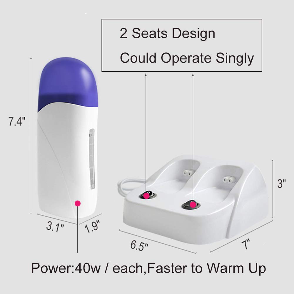 Professional Double Wax Roller Heater for Hair Removal - Hot Body Waxing Machine with Heater Base & 200g Wax Refill - Perfect for Home Use & Beauty Salons - Smooth Legs, Bikini Line & Facial Hair Removal