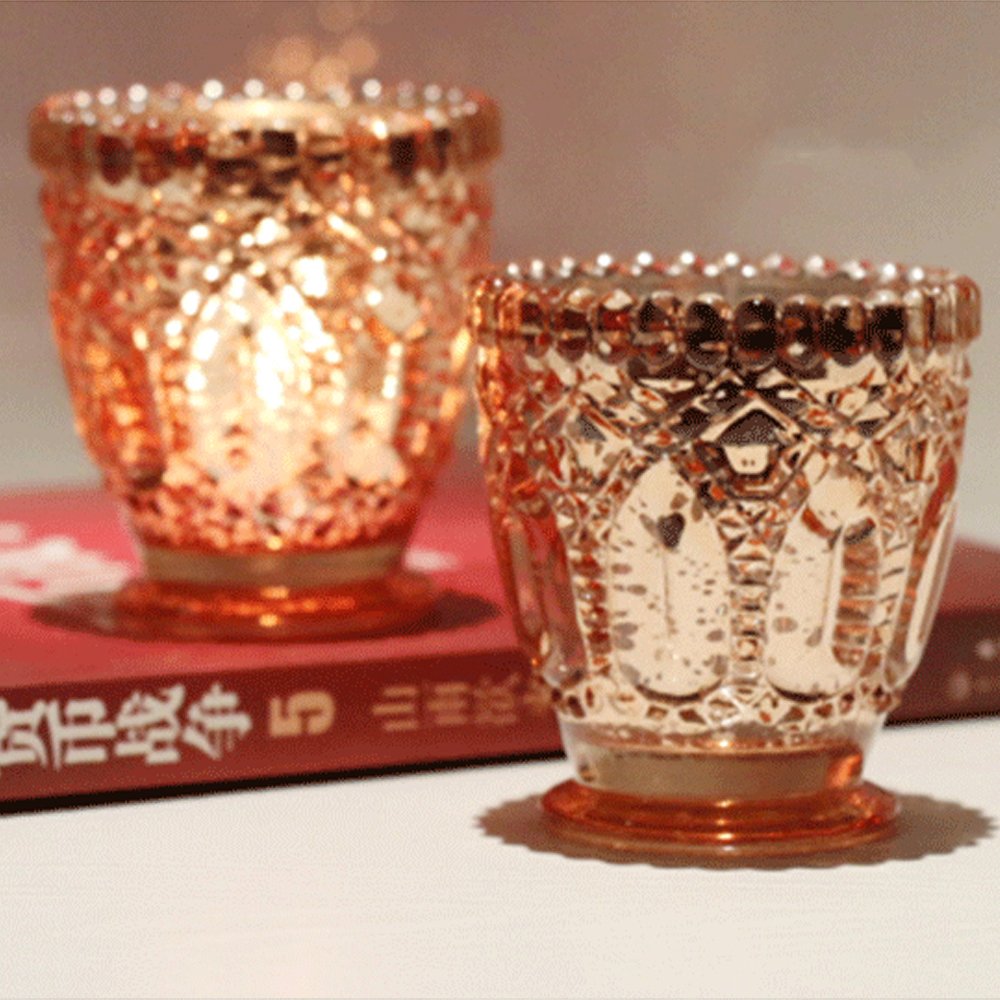 1pc Romantic Copper Mercury Glass Candle Holder - Elegant Votive & Tealight Holder for Home Decor, Wedding Centerpiece, Party Celebration - Perfect for Romantic Dinners, Holiday Tablescapes & Cozy Ambiance
