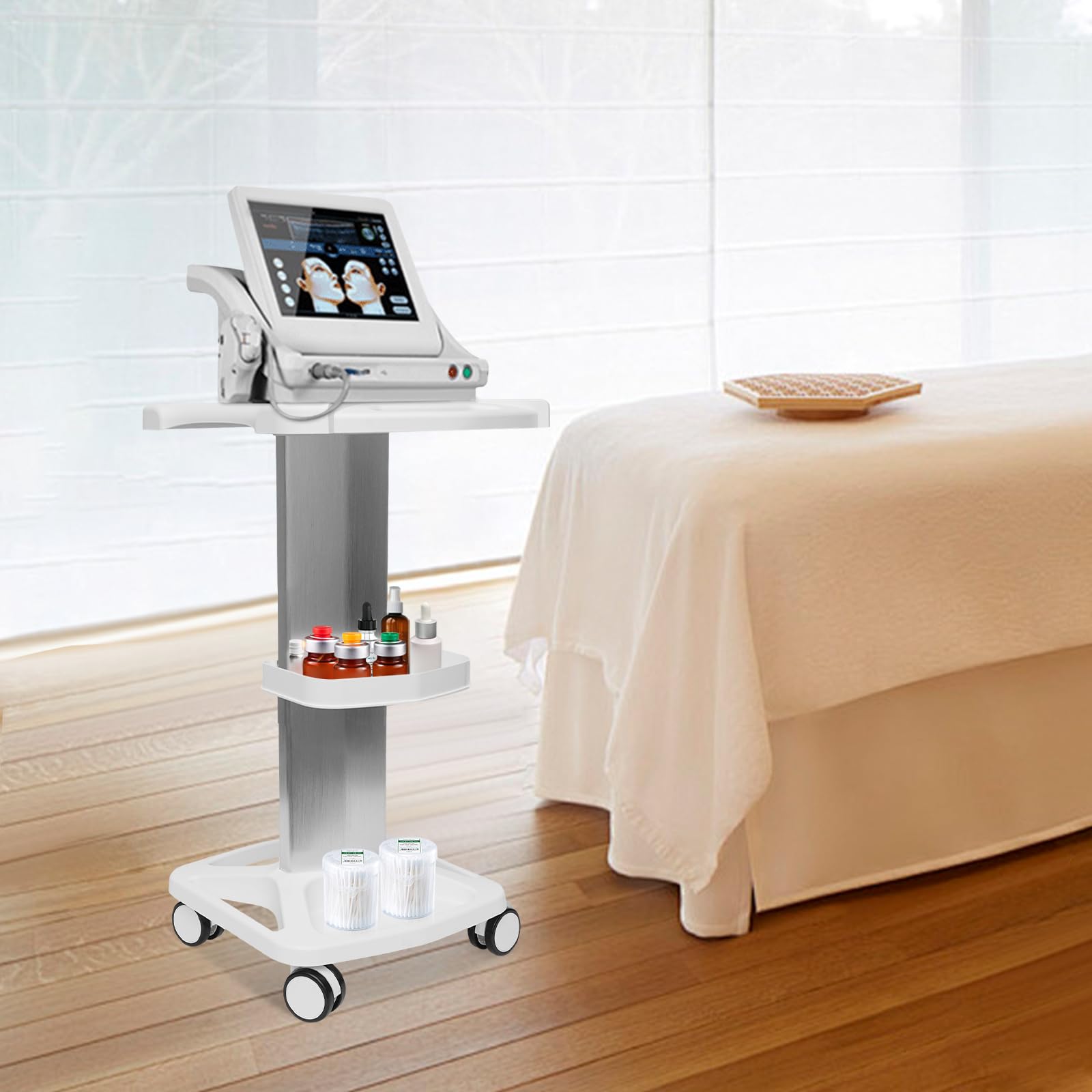 Beauty Salon Trolley Cart - 3-Tier Aluminum Alloy Mobile Cart for Hair & Spa Salon - 33lbs Capacity Rolling Utility Cart with Wheels - Perfect for Esthetician Equipment, Nail Salon Tools & Makeup Storage (White)