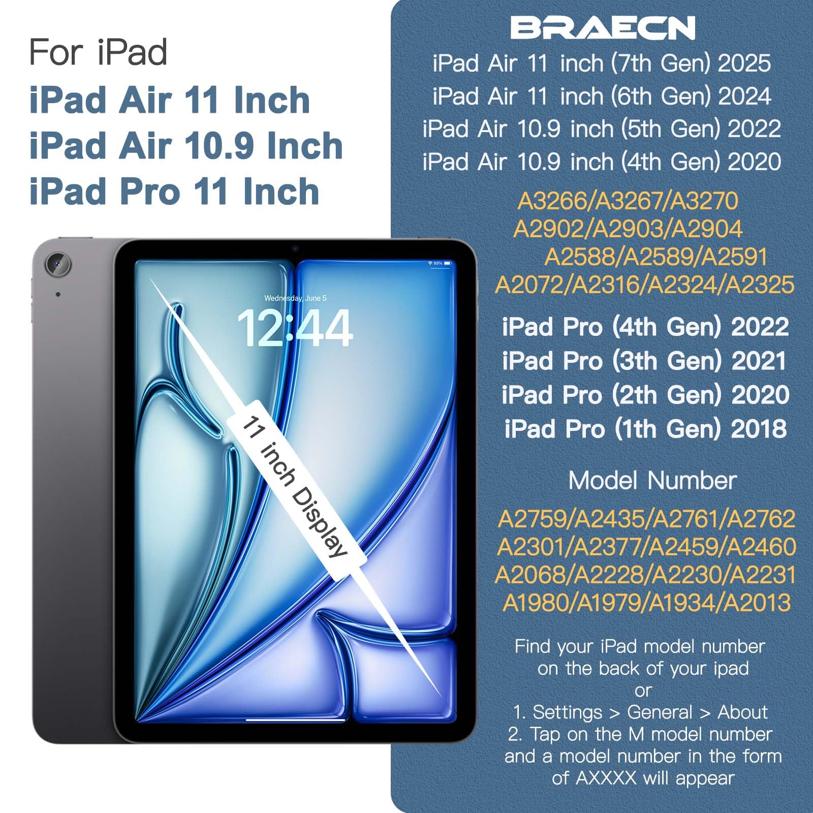 BRAECN Heavy Duty Protective Case for iPad Air 11 Inch M3/M2 (6th Gen) 2025/2024 & iPad Air 5th/4th Gen 10.9
