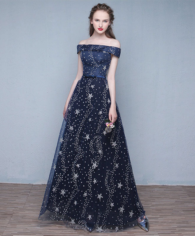 Elegant Royal Blue Long Prom Dress with Off-Shoulder Neckline - Formal Evening Gown for Homecoming, Ball, Wedding & Special Occasions
