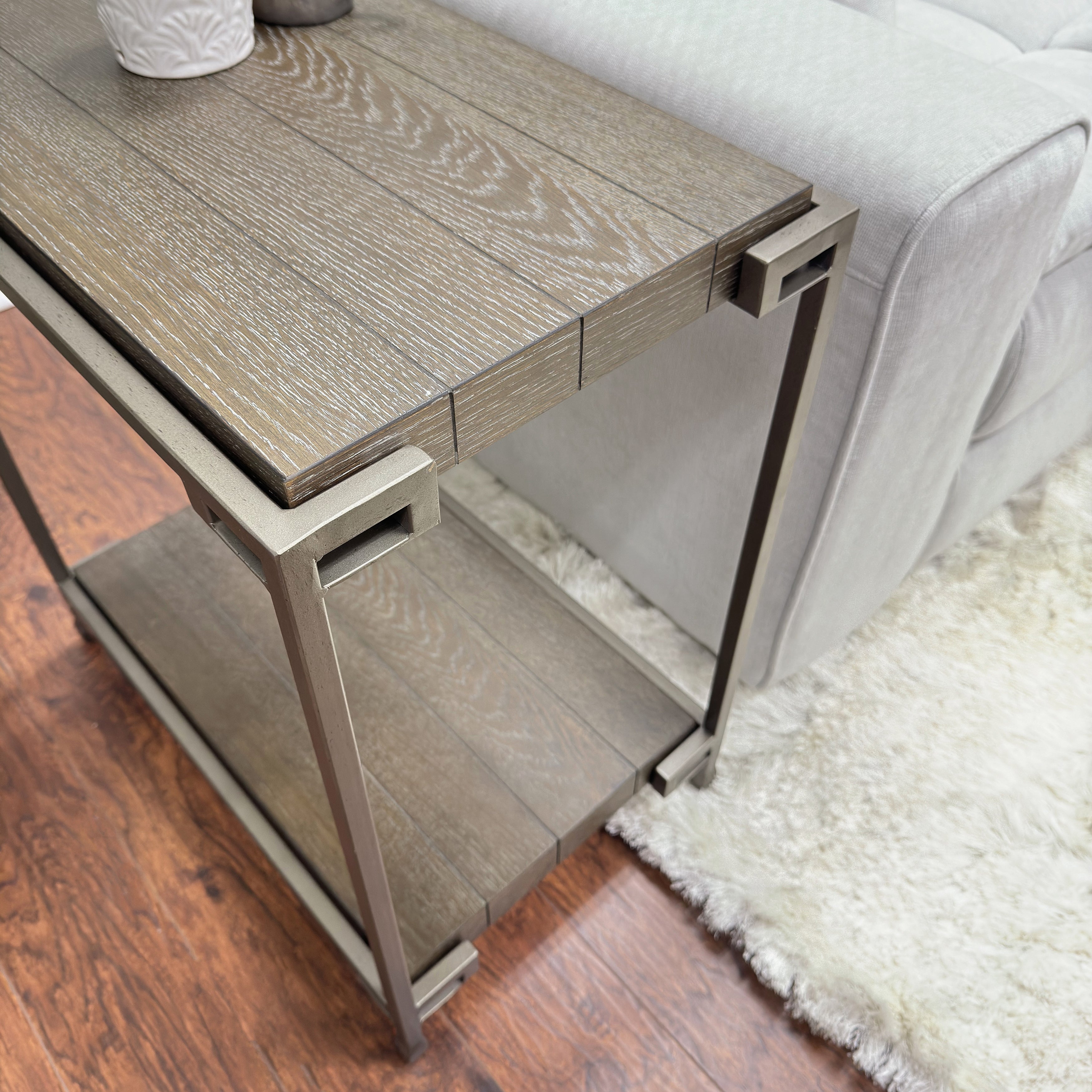 Roundhill Furniture Corbeta Metal Frame Wood Living Room Side Table with Shelf - Aged Graphite Finish - Perfect for Living Room, Bedroom, or Office Accent Table
