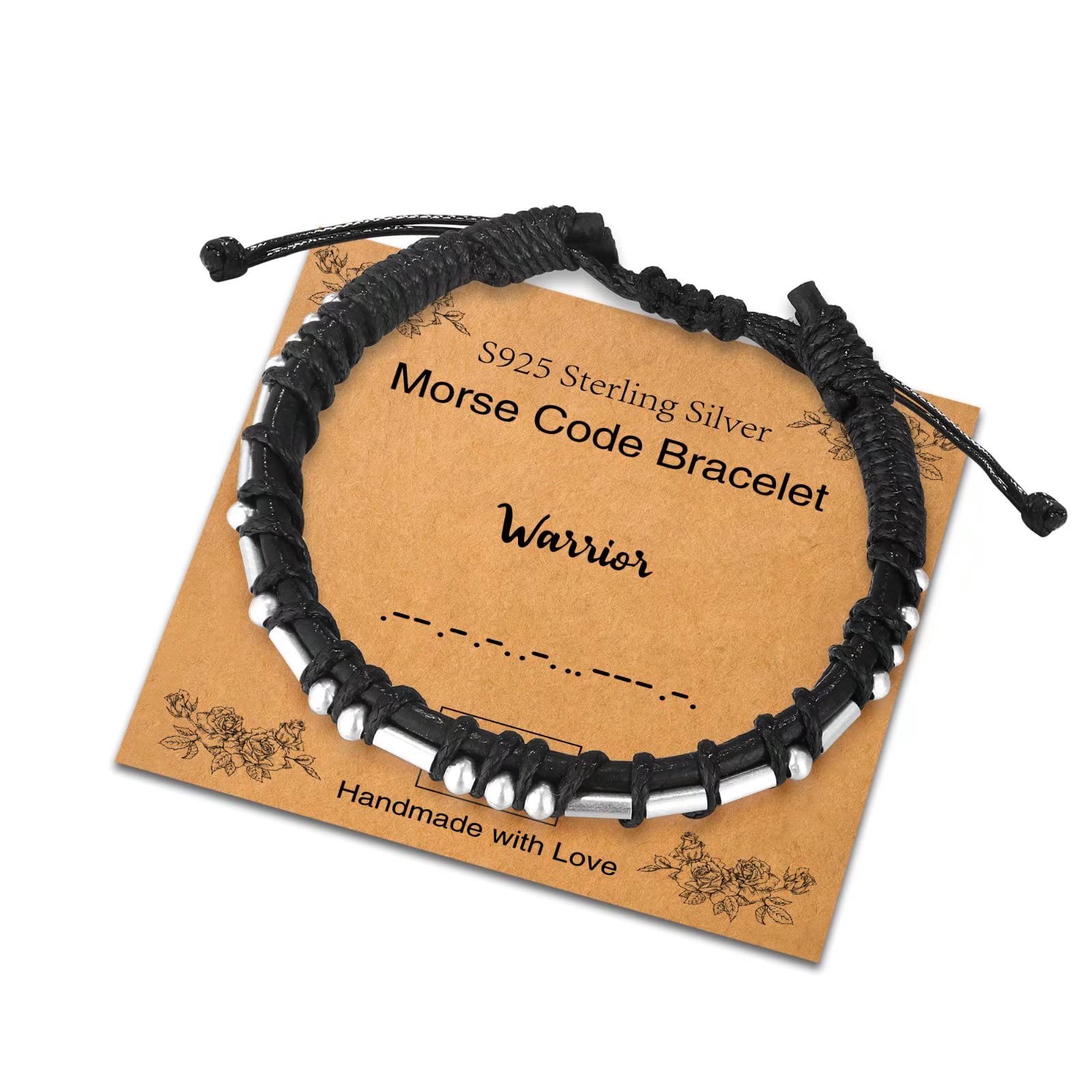 Sterling Silver Morse Code Bracelet for Women & Men - Adjustable Leather Bracelet with Inspirational Message - Unique Friendship & Birthday Gift Jewelry for Everyday Wear, Special Occasions & Gifting
