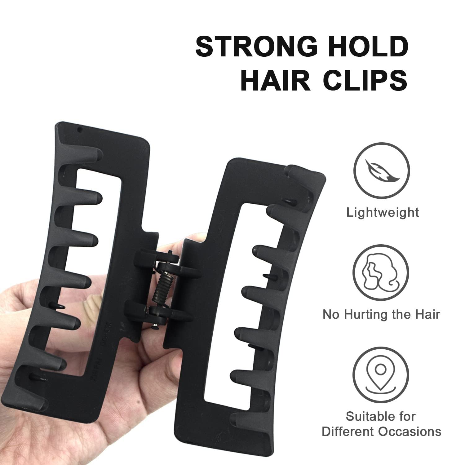 Minta Large Matte Rectangle Hair Claw Clips for Women & Girls - Non-Slip Jaw Clips for Thick Hair (2-Pack) - Perfect for Ponytails, Buns & Everyday Hairstyles