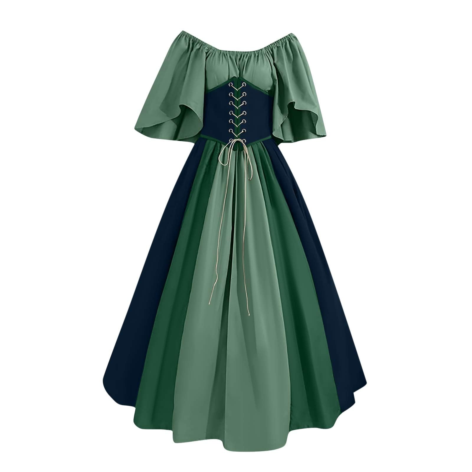 Medieval Dress for Women - Off Shoulder Short Sleeve Renaissance Victorian Corset Dress - Vintage Cosplay Costume for LARP, Halloween, Renaissance Fairs & Themed Parties