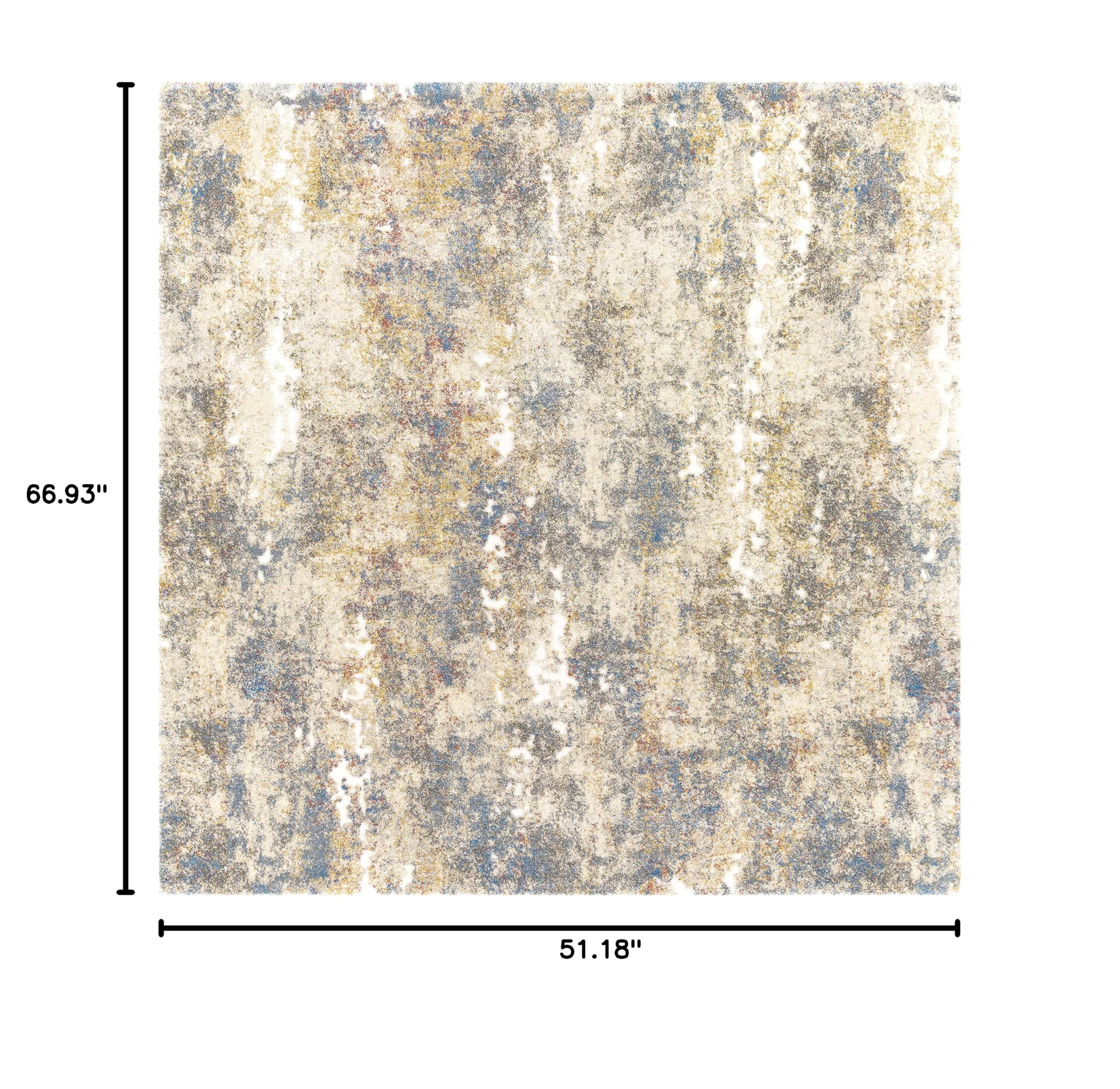 Modern High Pile Area Rug for Living Room & Bedroom - Blue, Yellow, Red - 4'3
