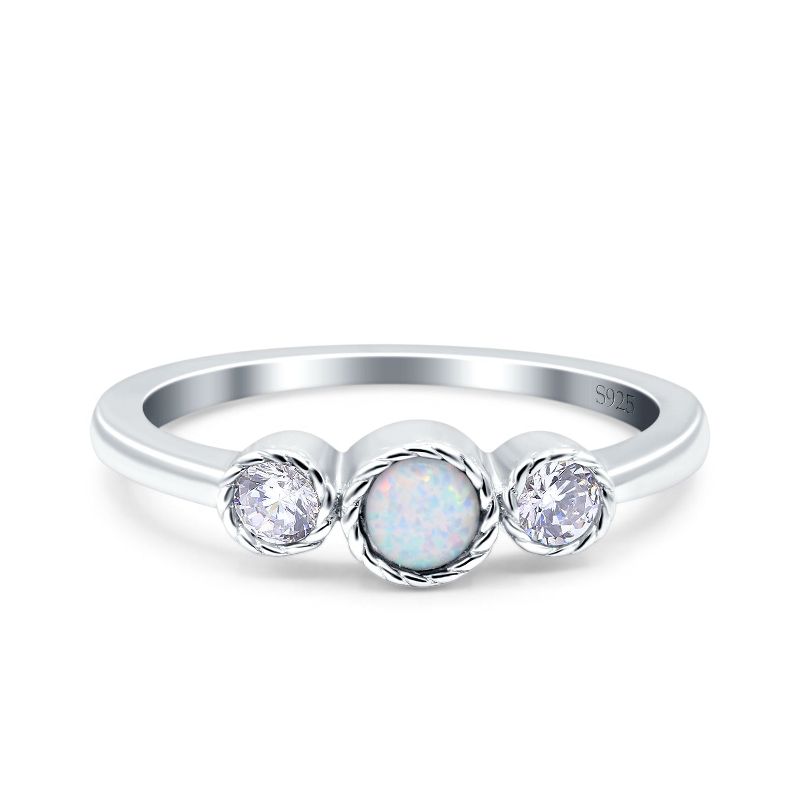 3 Stone Fashion Ring - Lab Created White Opal & Cubic Zirconia in 925 Sterling Silver | Elegant Jewelry for Women, Perfect for Weddings, Parties & Everyday Wear