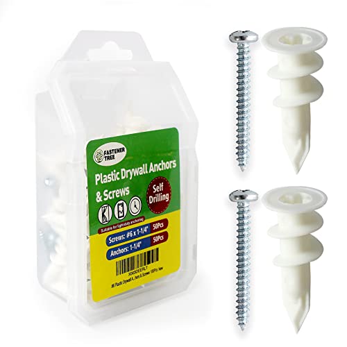 #6 Self-Drilling Drywall Anchors - 100Pcs Heavy Duty Plastic Hollow Wall Anchors with Screws for Hanging Pictures, Shelves & Home Decor | Easy Installation for DIY Projects & Wall Mounting