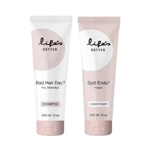 Life's Butter Moisturizing Shampoo & Silicone-Free Conditioner Set (8oz Each) for Dry Damaged Hair - Daily Hydration & Repair - Perfect for Home Salon & Travel Hair Care