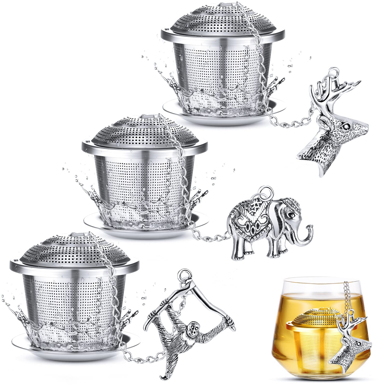 3 Pack Stainless Steel Tea Infusers with Drip Trays - Animal Shaped Loose Leaf Tea Strainer Balls for Tea Brewing | Perfect for Home, Office & Gift Giving