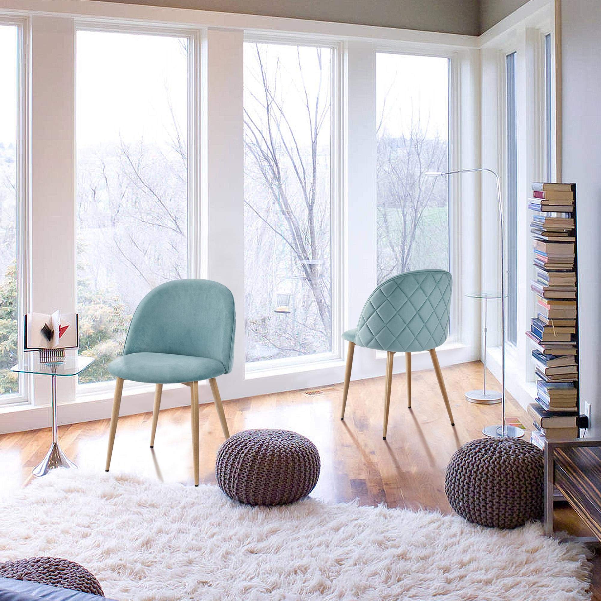 Yaheetech Velvet Upholstered Dining Chairs Set of 2 - Modern Living Room Chairs with Wooden Style Backrest & Metal Legs for Restaurant, Cafe, Home Decor - Aqua Blue (Perfect for Dining Room, Lounge, Makeup Vanity)