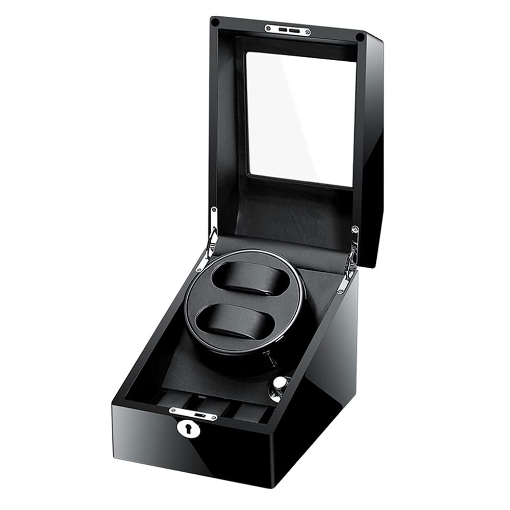 Premium 2 Automatic Watch Winder Box with 3 Storage Compartments - Solid Wood Shell & Adjustable Watch Pillows - Battery or AC Powered (Black) - Perfect for Watch Collectors & Luxury Timepiece Storage