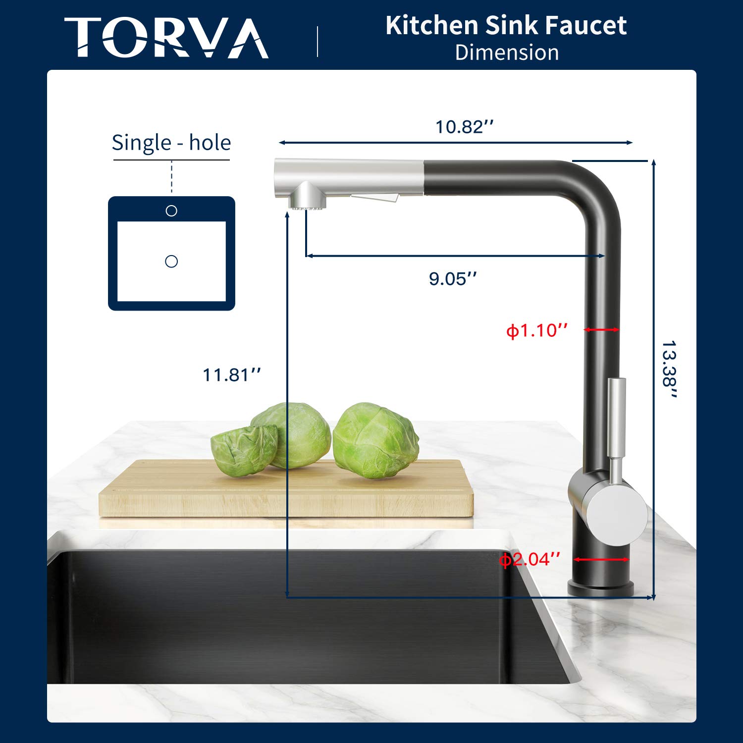 TORVA 14 x 14 Inch Undermount Bar Sink - Gloss Black Ceramic Coating with NanoTek Technology & Pull Down Kitchen Faucet | Perfect for Small Kitchens, Wet Bars, Coffee Stations & Outdoor BBQ Areas