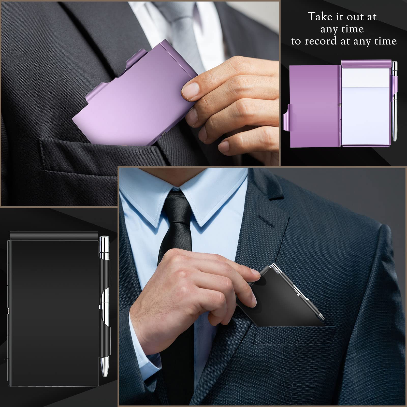 Premium Zonon 6-Piece Aluminum Pocket Notebook Set - Refillable Metal Notepad with Pen Holder | Compact Travel Journal for Office, Home & Gifts | Perfect for Business Meetings, Daily Notes & Adventure Travel