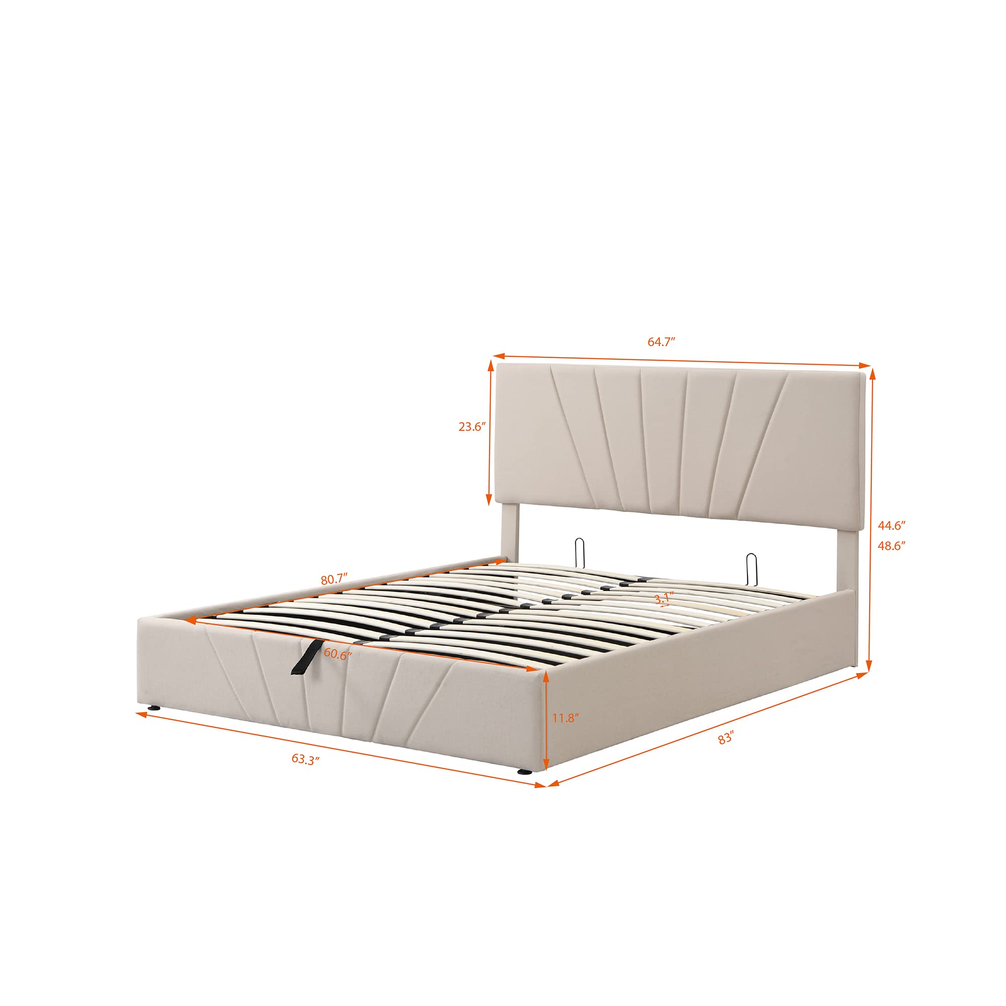 Merax Queen Size Upholstered Platform Bed with Storage - Upholstered Headboard & Hydraulic Lift System - Beige Bed Frame for Small Space Bedroom - Perfect for Guest Rooms, Apartments and Dormitories