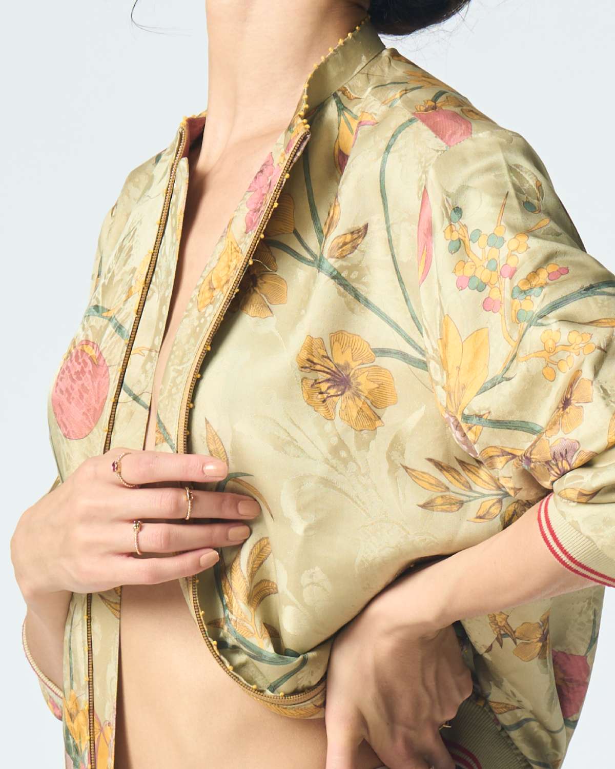 Janbaaz Men's Silk Bomber Jacket - Luxury Damask Mint Green Lightweight Jacket for Casual Wear & Night Out