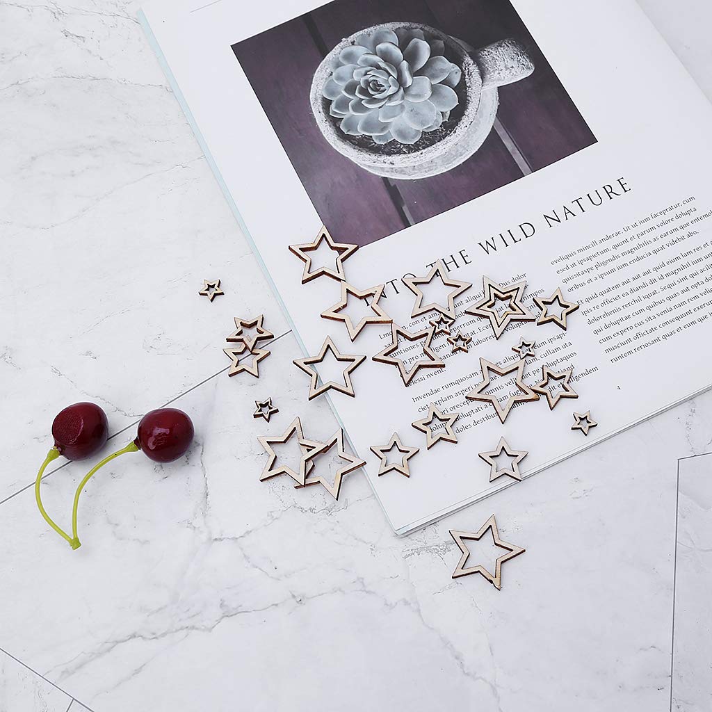 100pcs Natural Wooden Hollow Star Shapes (1-3cm) - DIY Craft Supplies for Wedding, Christmas & Home Decor - Perfect for Scrapbooking, Gift Wrapping & Party Decorations