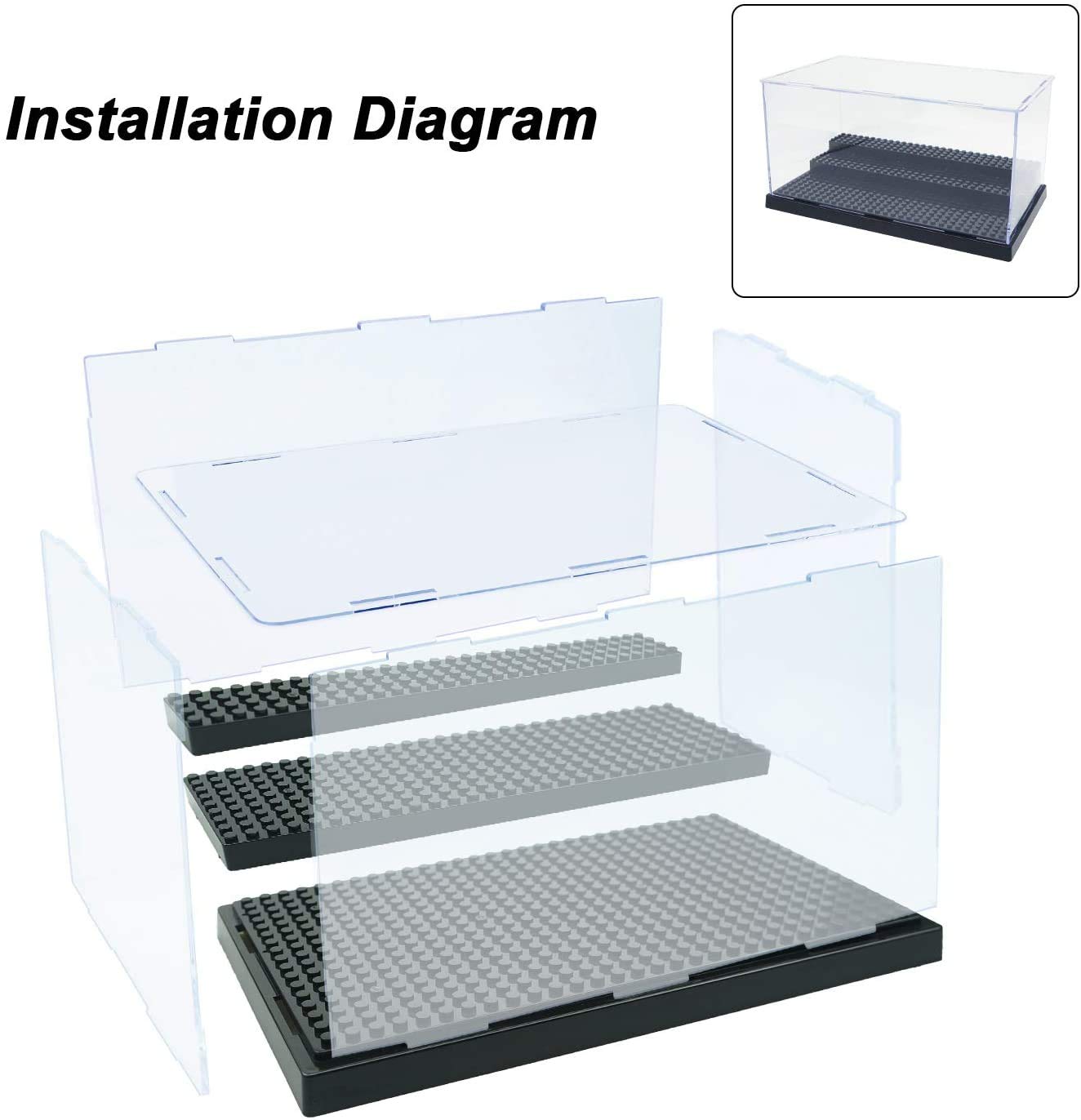 Kuzhi Dustproof Acrylic Display Case for LEGO & Building Blocks - 5.4W x 10L Black - Perfect for Toy Storage & Collection Showcase