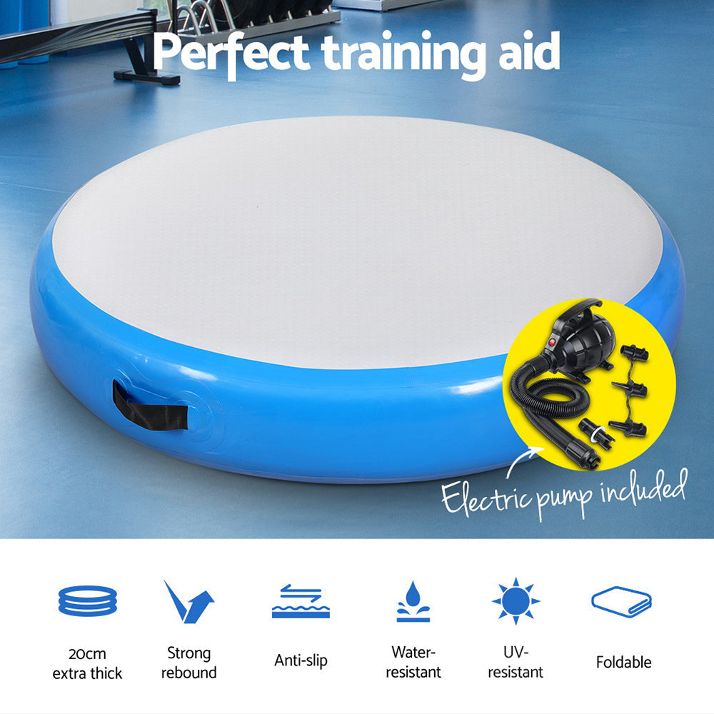 1m Air Track Spot Inflatable Gymnastics Tumbling Mat with Pump - Blue | Perfect for Home Gymnastics, Cheerleading Practice & Kids Play Area
