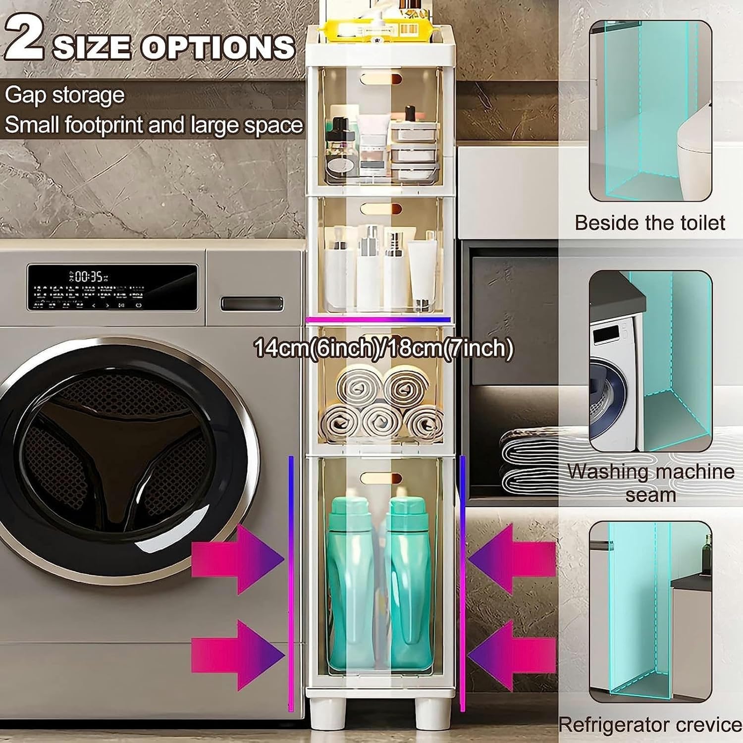 Stackable Narrow Tall Slim Storage Cabinet with Plastic Drawers & Casters - 3/4/5 Tier Floor Organizer for Bathroom, Kitchen, Office | Sturdy Toilet Paper & Household Item Storage Solution