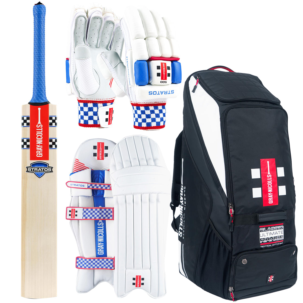 Gray Nicolls Stratos Gen 1.0 600 Cricket Bat Set with Gloves, Pads & Carry Bag - Complete Cricket Kit for Practice & Matches