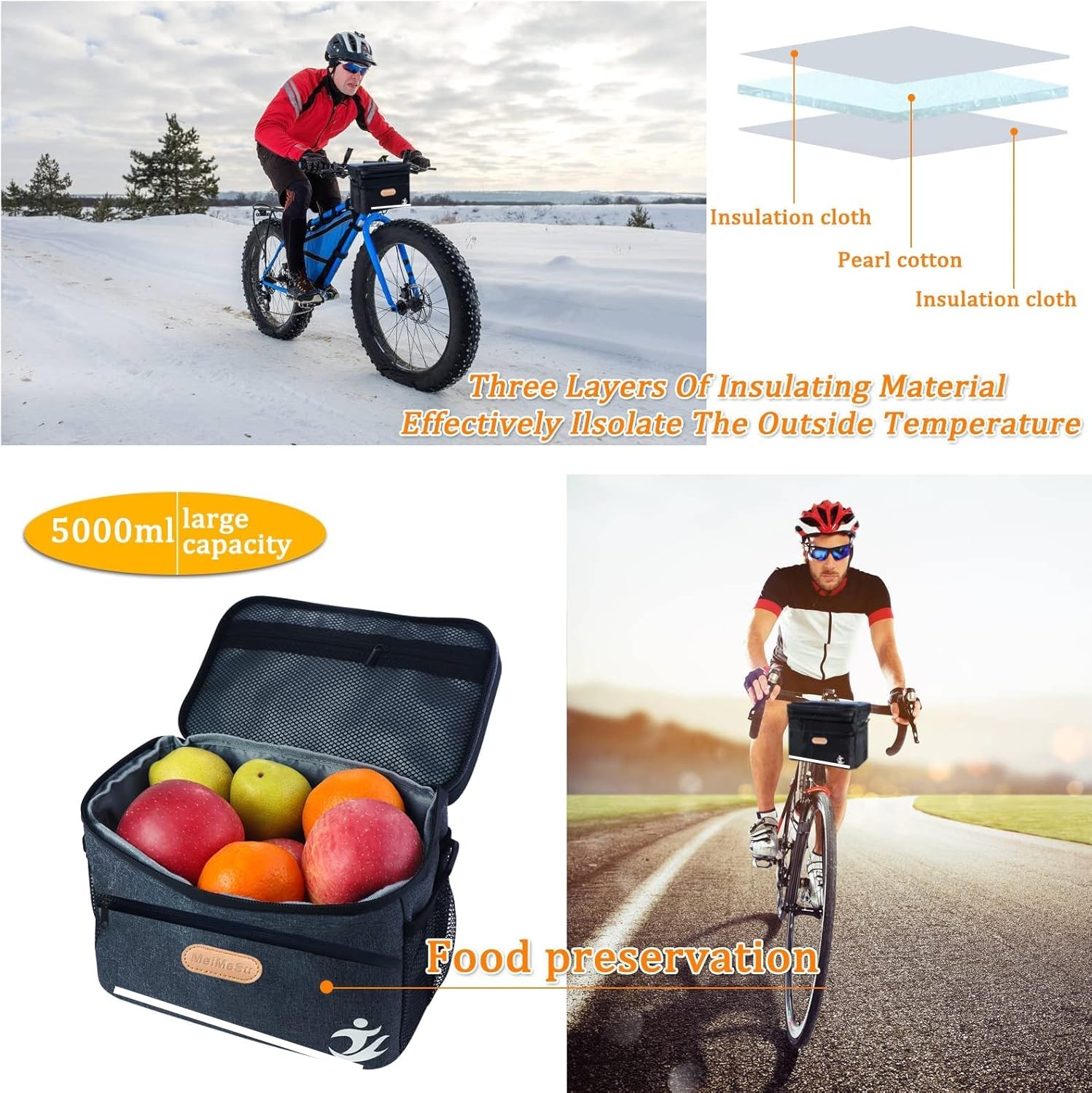 Waterproof Bike Handlebar Bag with Touchscreen Phone Holder & Insulated Cooler Lunch Bag - Cycling Commute, Outdoor Picnic, Grocery Shopping Accessories