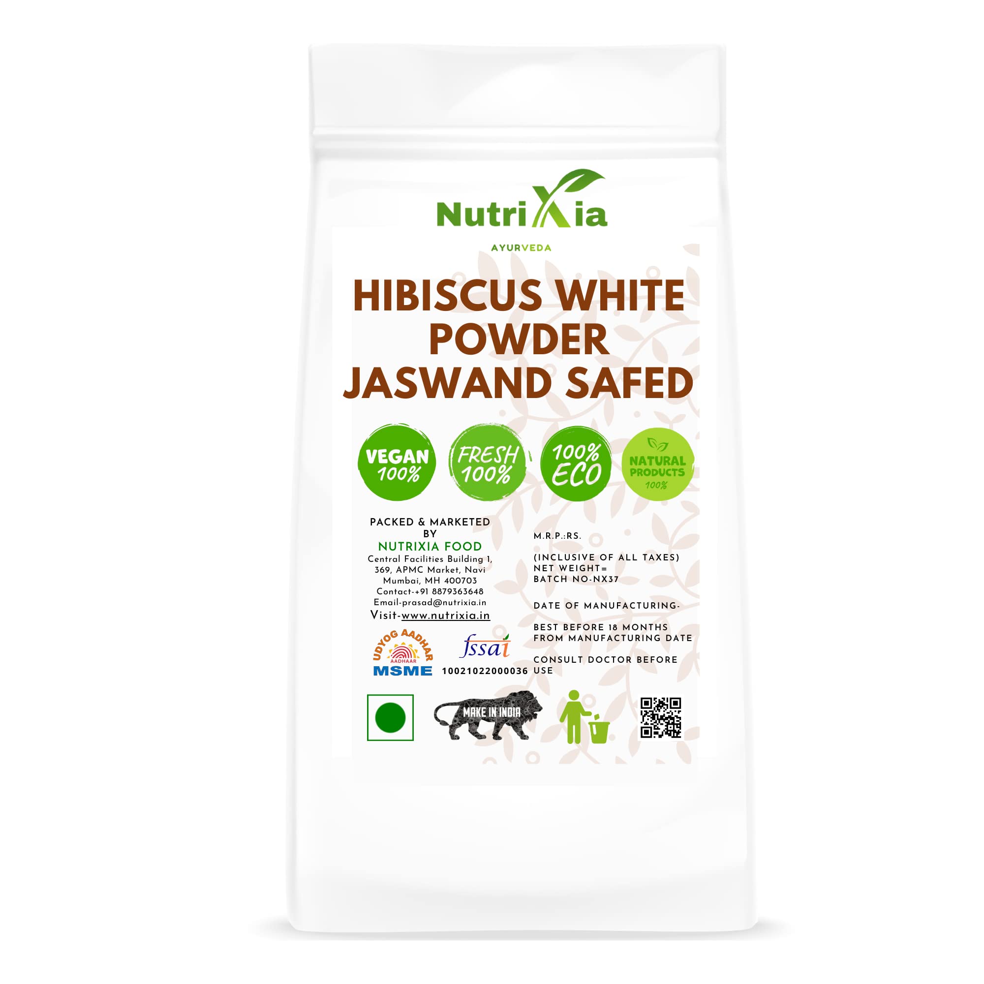 Premium Organic Hibiscus White Powder (Jaswand Safed, Gudhal Safed) 480g - Natural Hair & Skin Care, Herbal Tea, DIY Beauty Recipes for Glowing Complexion & Healthy Hair Growth
