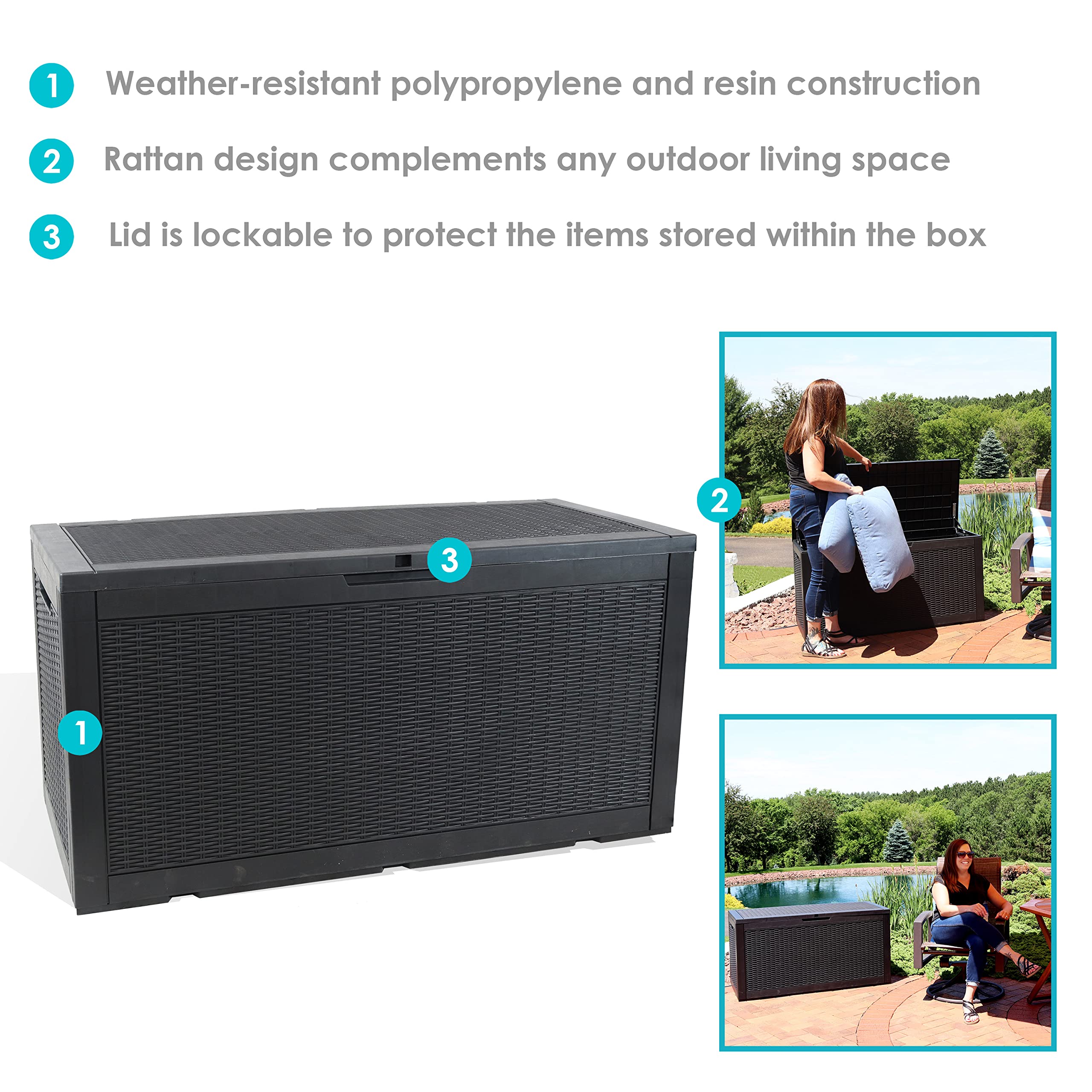 Sunnydaze 100-Gallon Outdoor Deck Storage Box - Lockable Weatherproof Package Delivery Bin - Faux Resin Phantom Gray - Perfect for Patio, Garden & Porch Organization