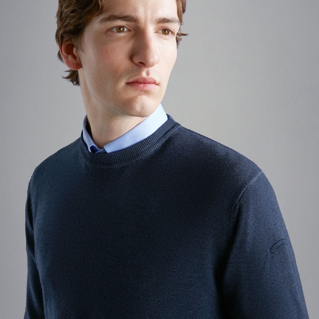 PAUL & SHARK Men's Navy Blue Wool Crew Neck Sweater - Warm Winter Pullover for Casual & Office Wear