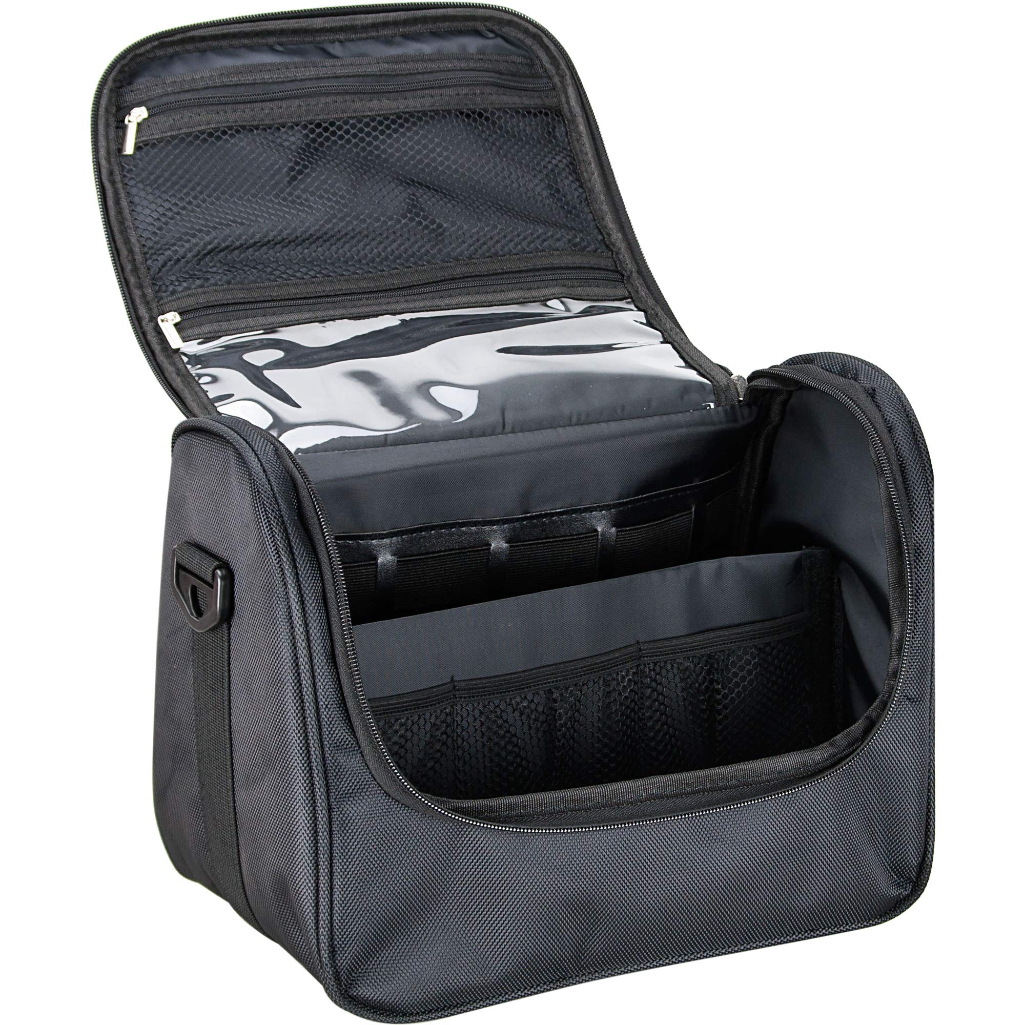 Ver Beauty Soft Sided Makeup Cosmetic Travel Case - Waterproof Nylon Toiletry Bag Organizer with Multiple Pockets for Cosmetics, Brushes & Skincare (Black) - Perfect for Travel, Gym & Daily Use