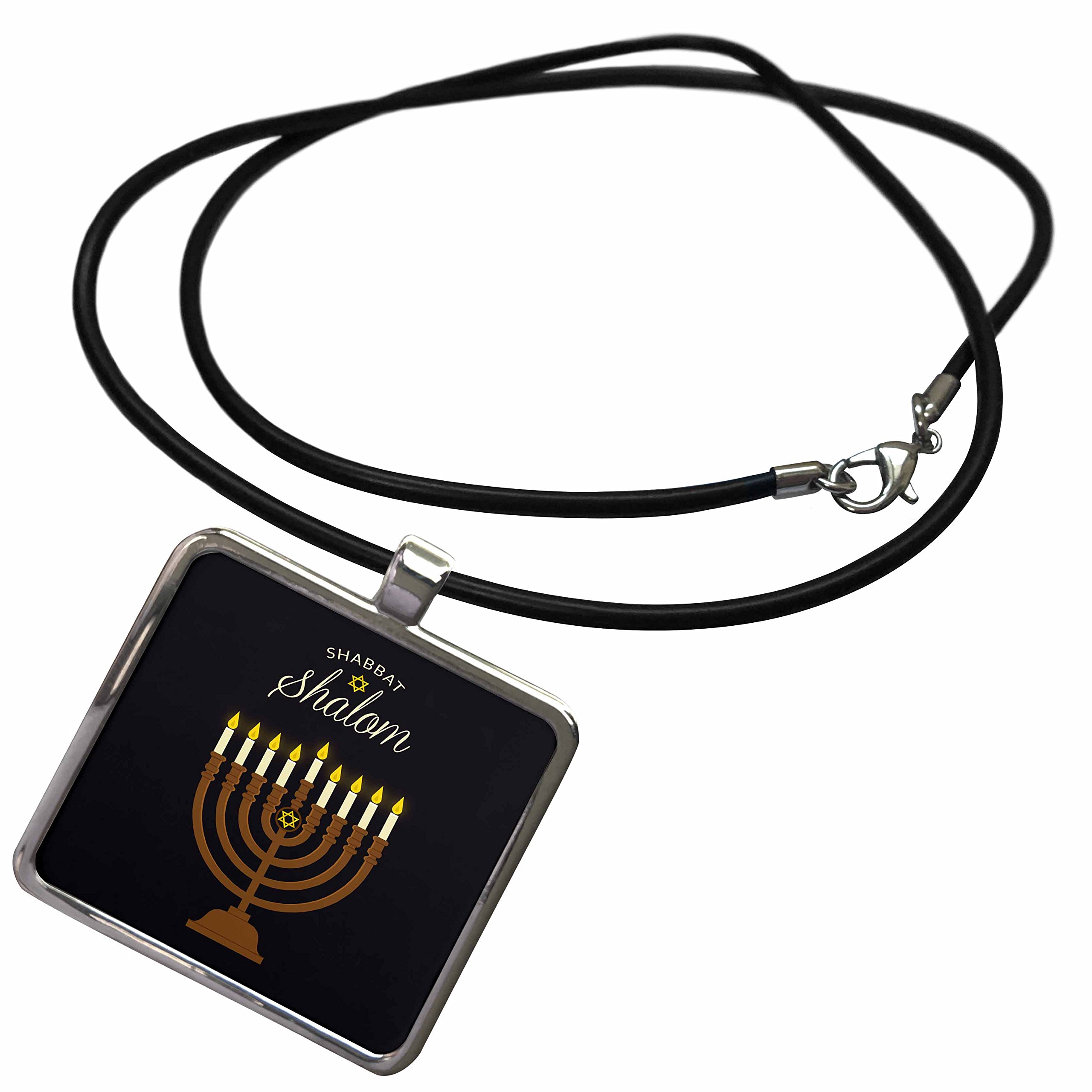 3dRose Sven Herkenrath Religion - Shabbat Shalom Hebrew Israel Religion Candles - Rectangle Pendant Necklace (ncl_280344) - Perfect for Jewish Holidays, Religious Gifts & Spiritual Jewelry Collection