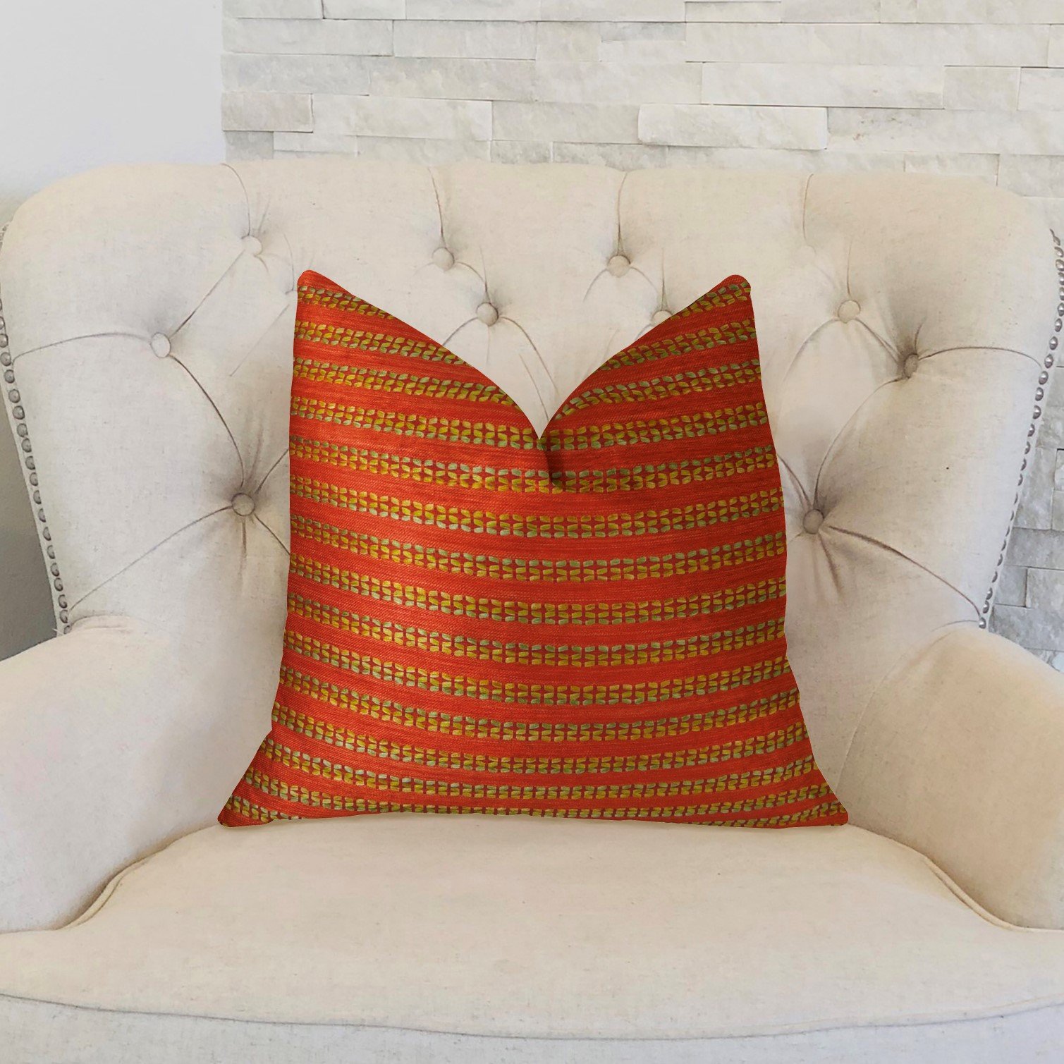 Plutus Tied Rows Handmade Throw Pillow 20x20 Inches - Premium Red Decorative Cushion for Sofa, Bed & Living Room - Soft Home Decor Accent Pillow