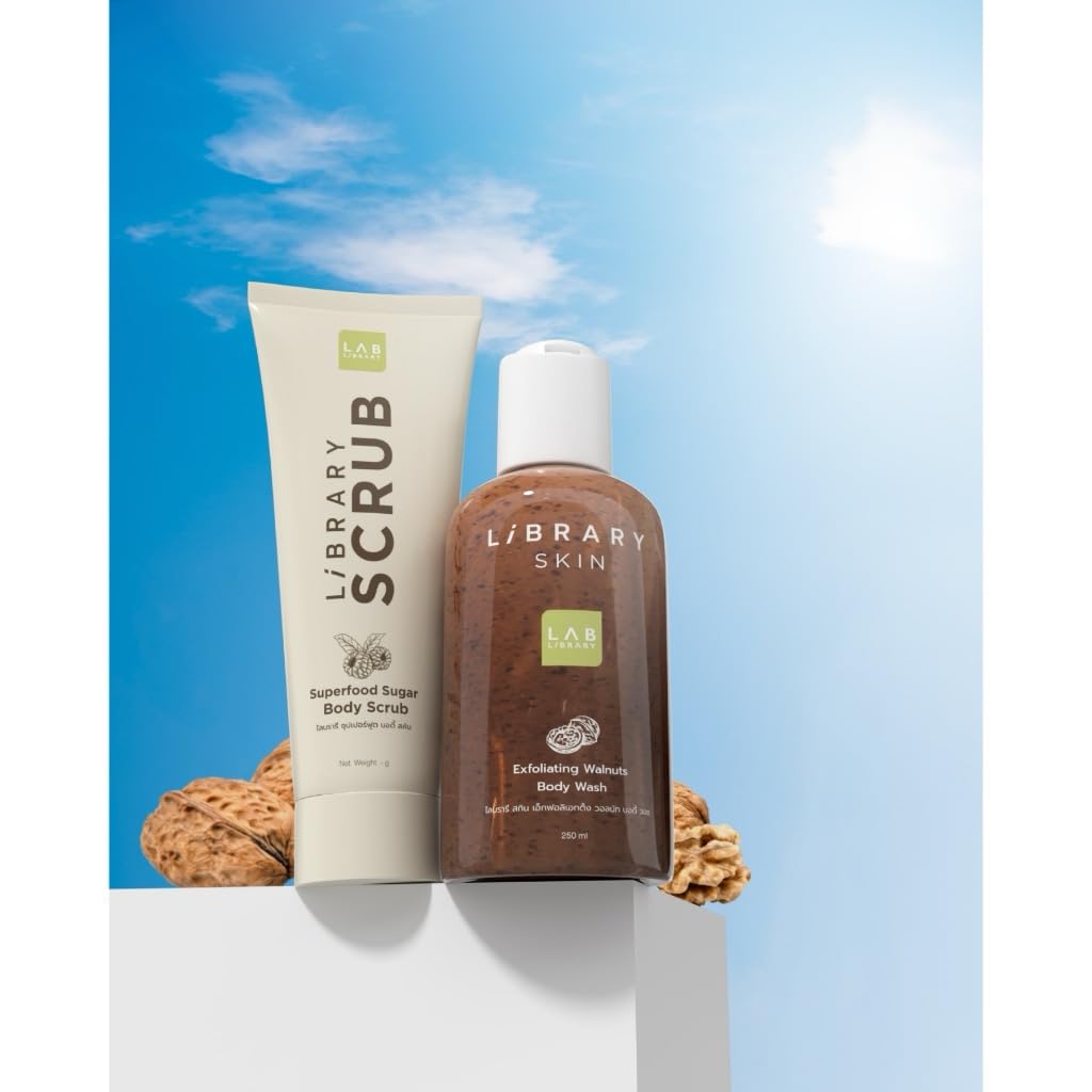 Exfoliating Walnut Body Wash & Superfood Sugar Scrub - 250ml Each - Natural Skin Care for Smooth & Glowing Skin - Perfect for Daily Shower & Spa Day