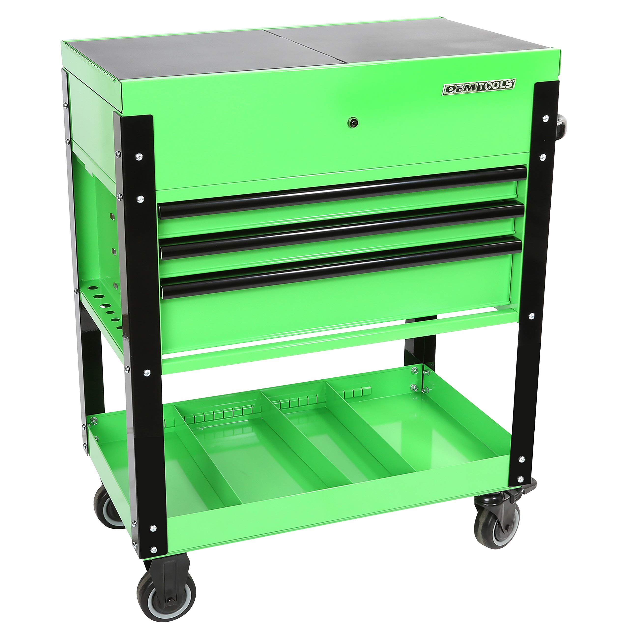 OEMTOOLS 24731 3-Drawer Heavy Duty Rolling Tool Cart with Locking System & Power Strip - Automotive Mechanic Tool Chest for Garage, Workshop & DIY Projects