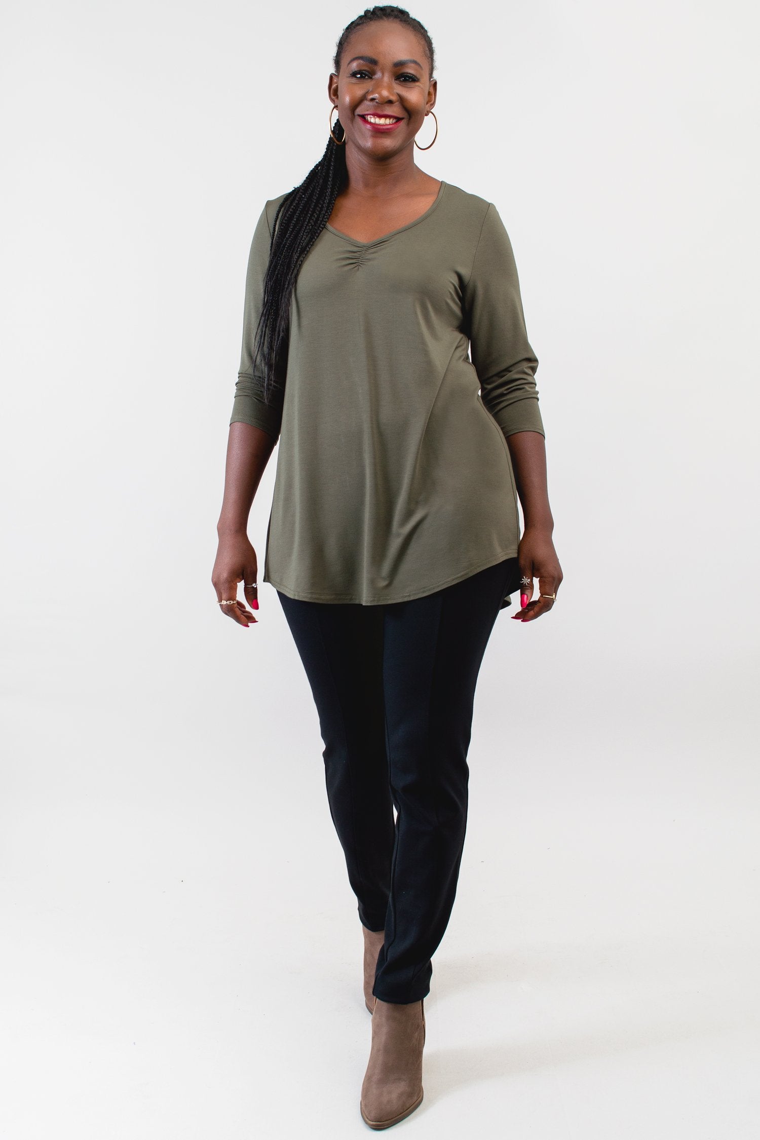Franny Top Women's Khaki Bamboo Blouse - Eco-Friendly & Breathable for Summer Outfits, Casual Wear & Office Attire