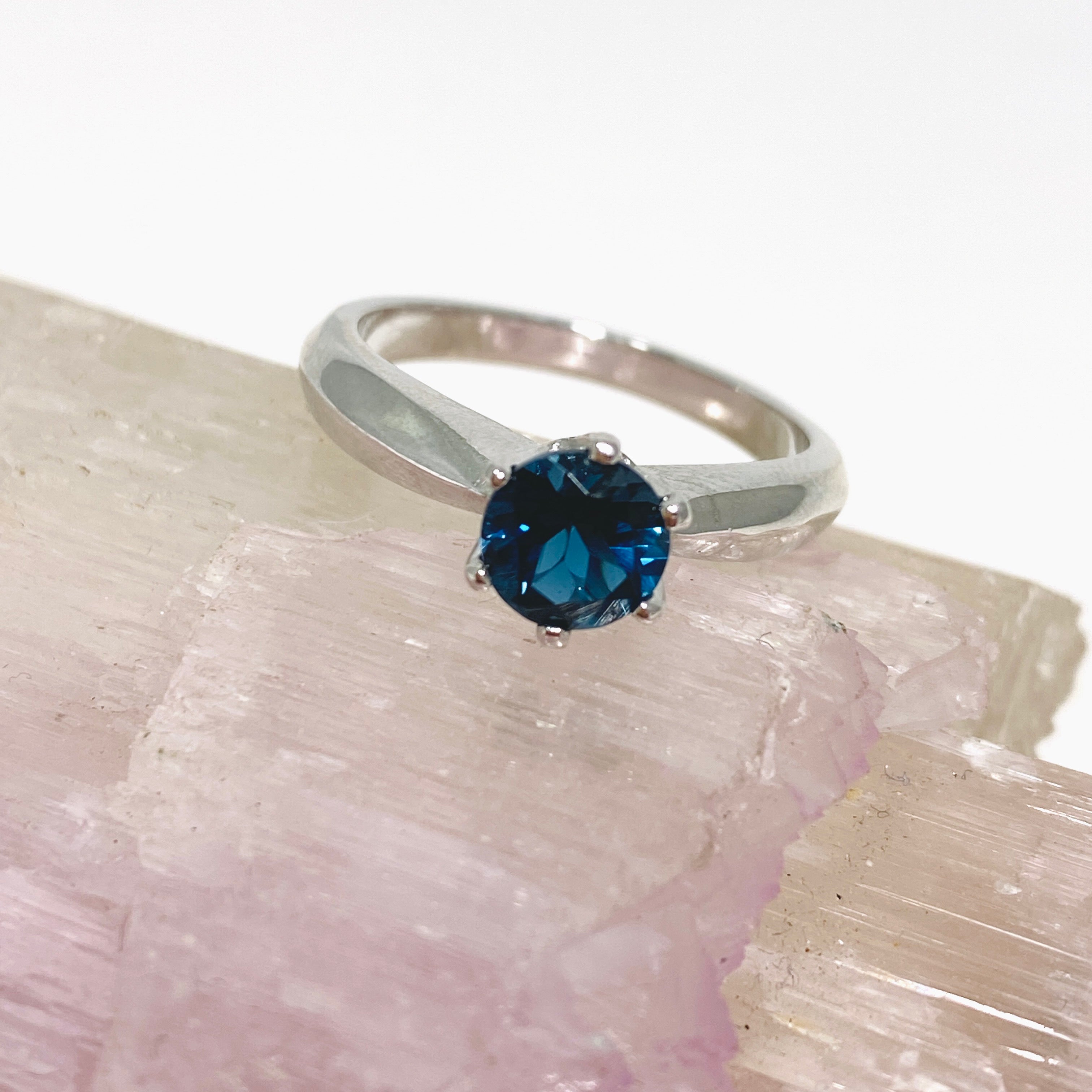 London Blue Topaz Round Solitaire Faceted Ring - Size 7 - HRGJ 57 - Elegant Engagement & Wedding Jewelry for Women
