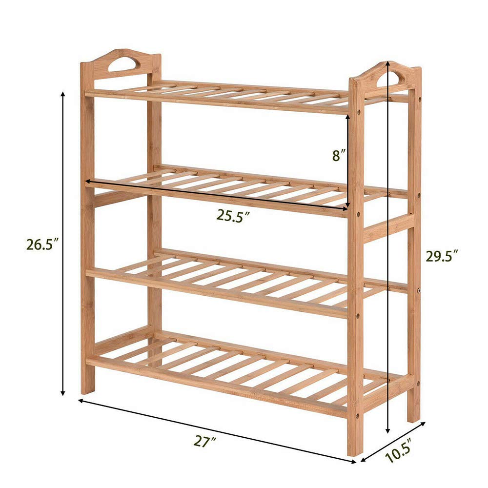 4-Tier Bamboo Shoe Rack Organizer - Natural Wood Entryway Storage Shelf (27