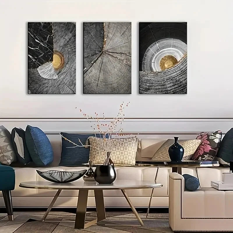 3-Piece Abstract Black and White Metal Wall Art Prints - Ready to Hang Modern Home Decor for Living Room, Bedroom & Office
