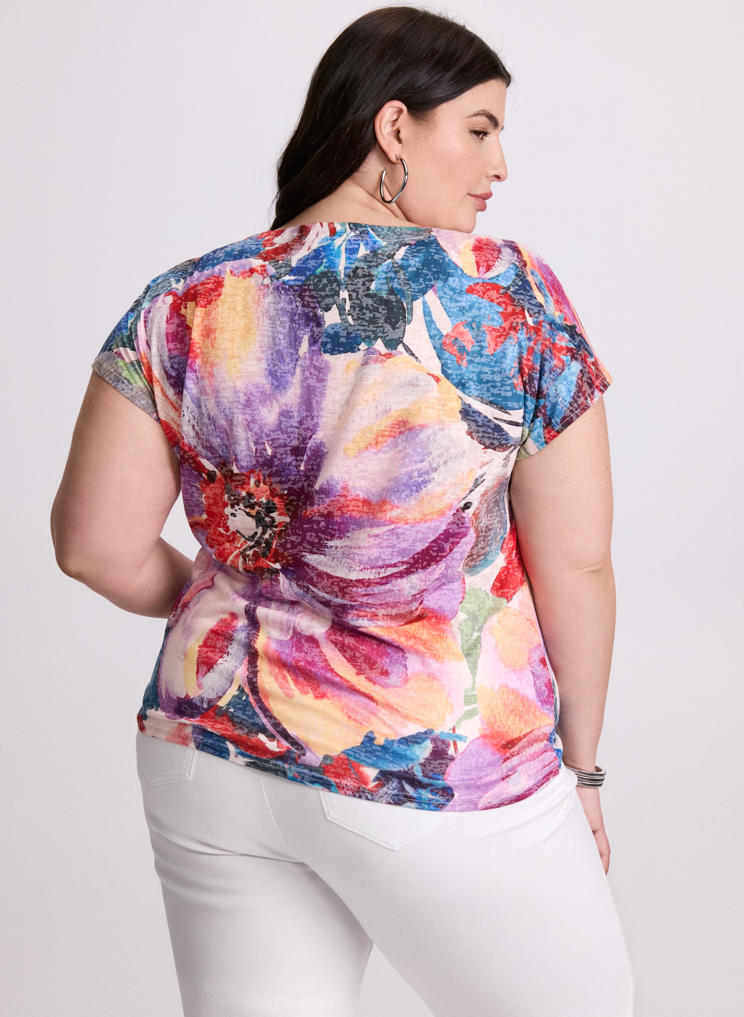 Floral Print Tied Hem T-Shirt for Women - Stylish Casual Summer Top for Outings & Beach Wear