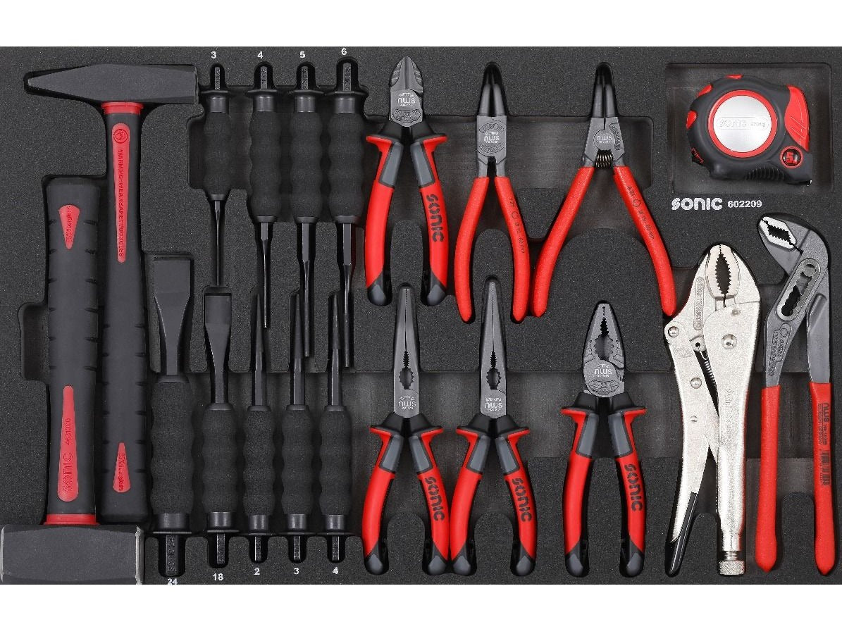 22-Piece Sonic Foam System Chisel, Hammer & Pliers Tool Set - Medium (26) for Woodworking, DIY Projects & Home Repairs