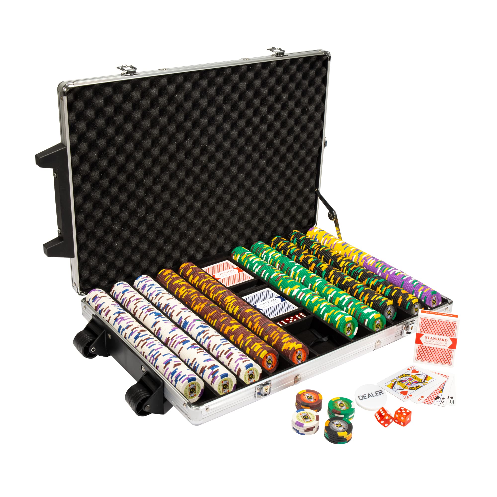 Premium 1000-Piece Casino Poker Chip Set with 14g Clay Composite Chips, Aluminum Carry Case, Dice & Playing Cards - Heavy-Duty Locking Portable Storage for Home Games, Poker Nights & Casino-Themed Parties