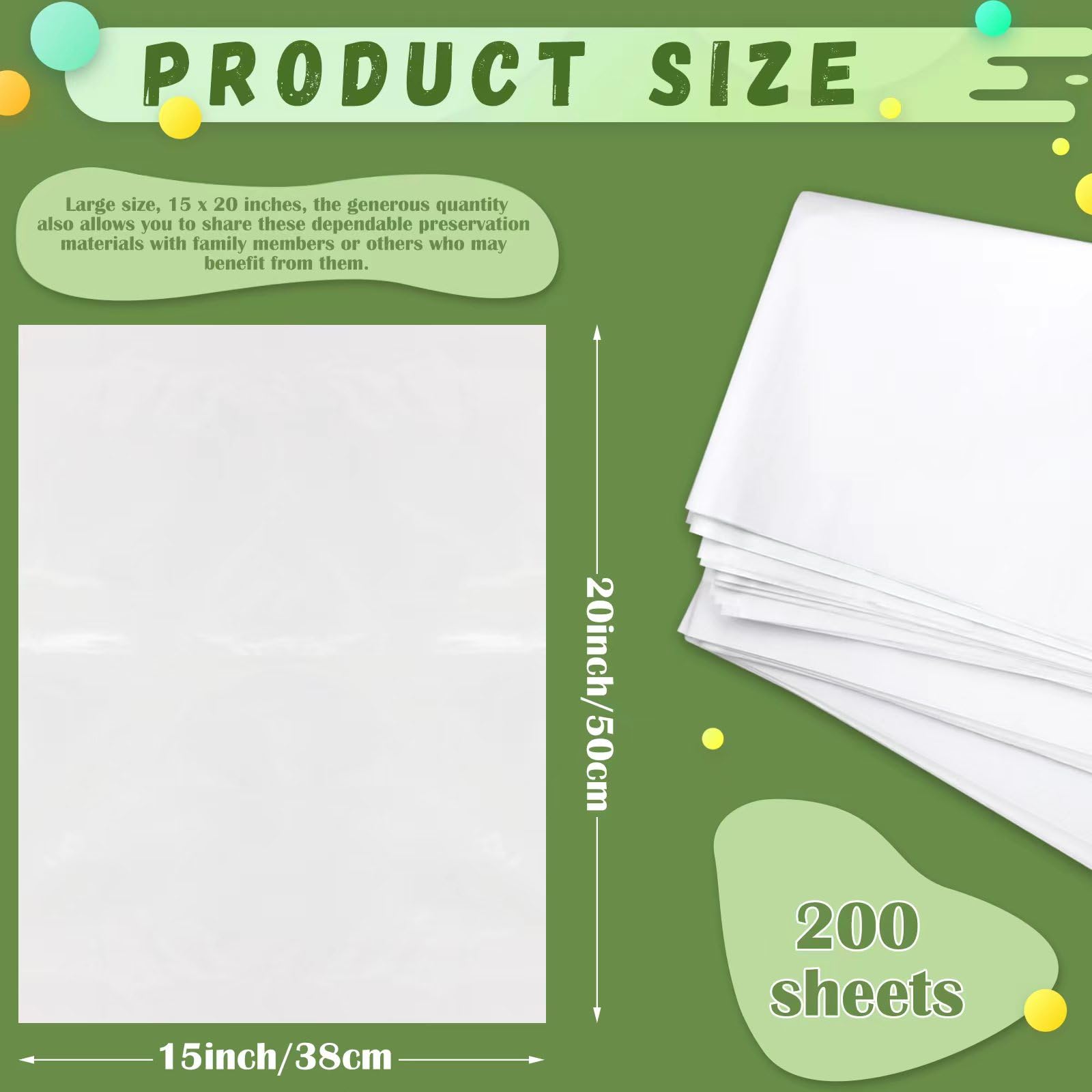 RYKOMO 200 Sheets 15x20 Inch Acid-Free Archival Tissue Paper - Unbuffered, No Acid, White, Lignin-Free for Preserving Textiles, Linens & Gift Wrapping | Perfect for Wedding Invitations, Scrapbooking & Art Conservation