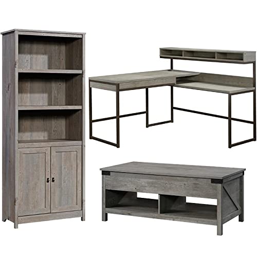 Home Square 3-Piece L-Shaped Writing Desk Set with Coffee Table & 3-Shelf Bookcase - Perfect for Home Office, Study Room & Small Space Furniture