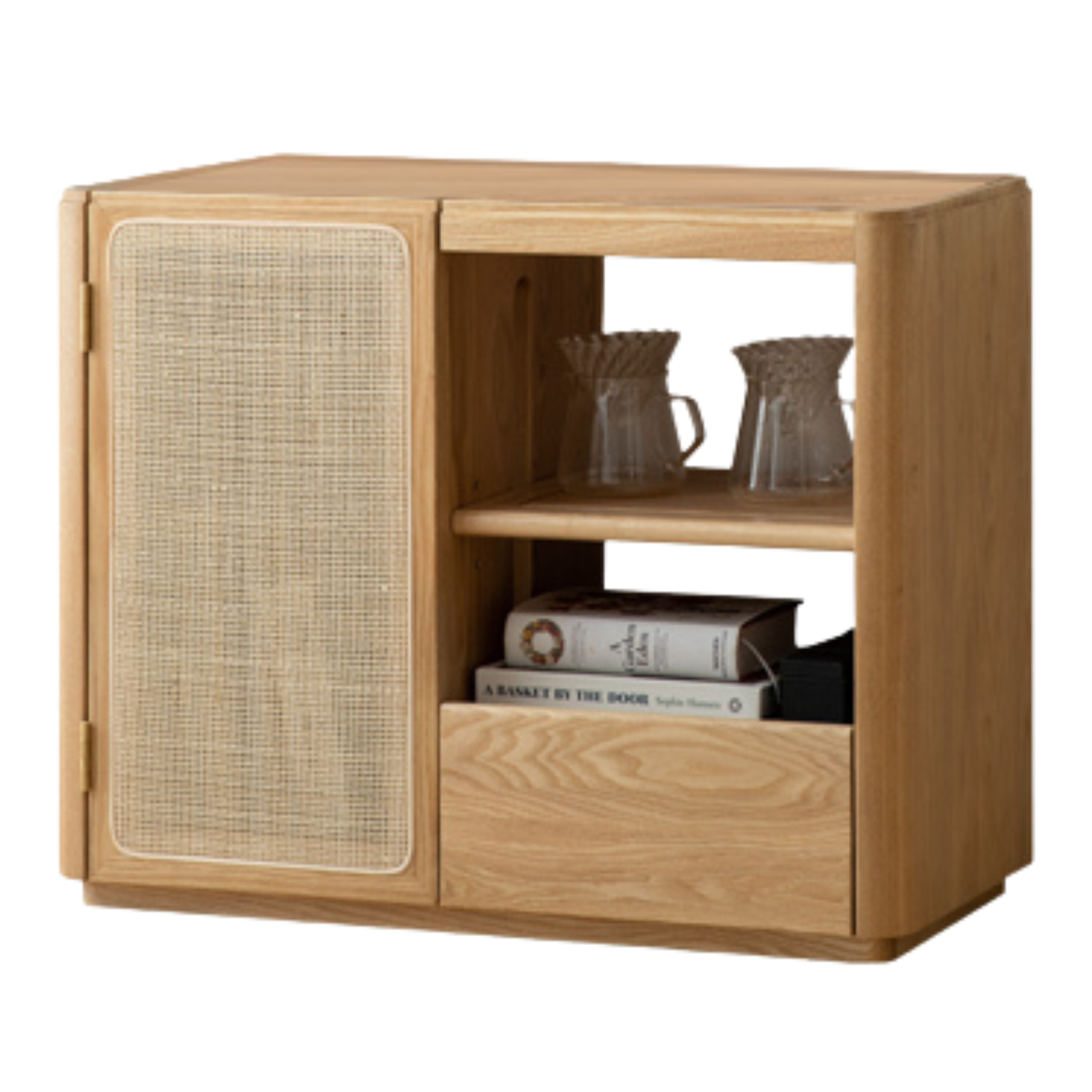 Solid Oak and Ash Wood Tea Maker Mobile Side Cabinet - Portable Side Table for Living Room, Bedroom, or Office