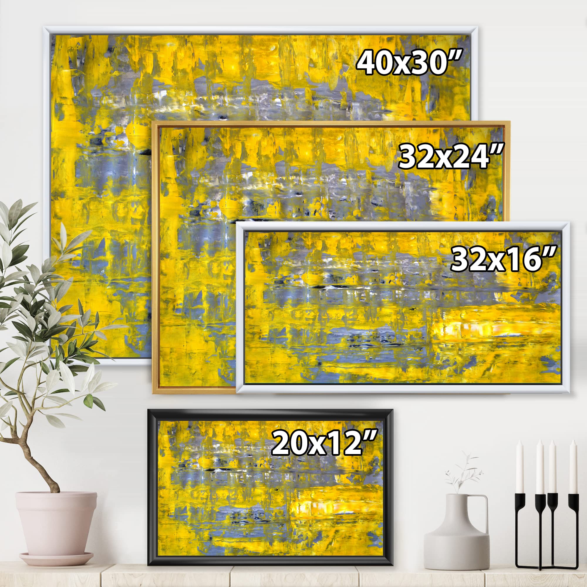 Yellow Meets Grey Abstract Art I - Modern Framed Canvas Wall Art Print for Living Room & Office Decor | Contemporary Home Wall Decor