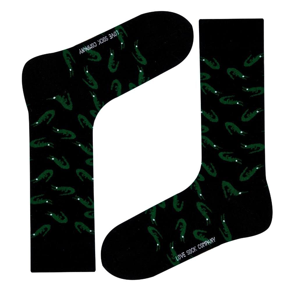 Fun Alligator Crew Socks for Women - Crocodile Print Dress Socks | Soft Organic Cotton | Novelty Black Socks One Size 5-9 | Perfect for Costume Parties, Gifts & Unique Fashion Statements