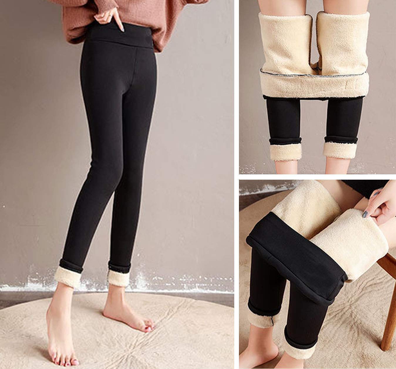 SIAEAMRG Women's Winter Sherpa Fleece Lined Leggings - High Waist Stretchy Thick Cashmere Thermal Pants for Cold Weather, Yoga, Running & Lounge Wear